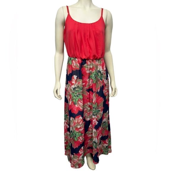 Signature by Robbie Bee Pink and Navy Blue Floral Sleeveless Maxi Dress Flowers - Picture 1 of 6